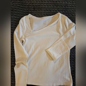 Asymetrical Neck White Long Sleeve Top In S. Worn Once!